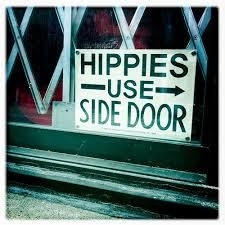 Vintage Metal Plate - 1969 - Hipppies use side door (Woodstock)
