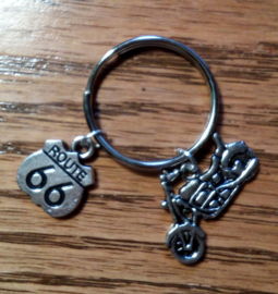 Metal Keychain - ROUTE 66 - Shield and Tiny Motorcyle