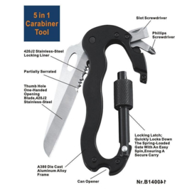 Knife / Multi-Tool - Fishing - Camping - Biker - Carabiner tool 6 in 1