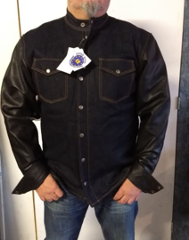 Leather sleeved KEVLAR & RAW Denim Biker Shirt