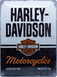 Harley-Davidson - Large Tin Sign - Black & White H-D
