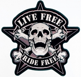 PATCH - Star design - Skull with crossed bones - LIVE FREE RIDE * RIDE FREE