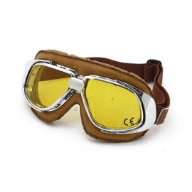 Bandit - Classic Goggles - Silver & brown leather - Yellow Lens