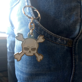 Metal Keychain - White Skull with Crossed Bones