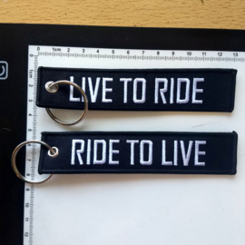 Embroided Keychain - Black & White -  LIVE TO RIDE - RIDE TO LIVE