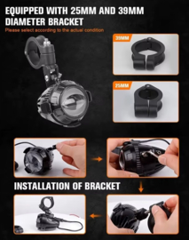 Motorbike Fog Lights - 25-39mm - incl installation kit