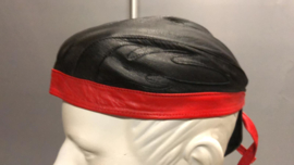 Bandana Cap - Black / Red Leather