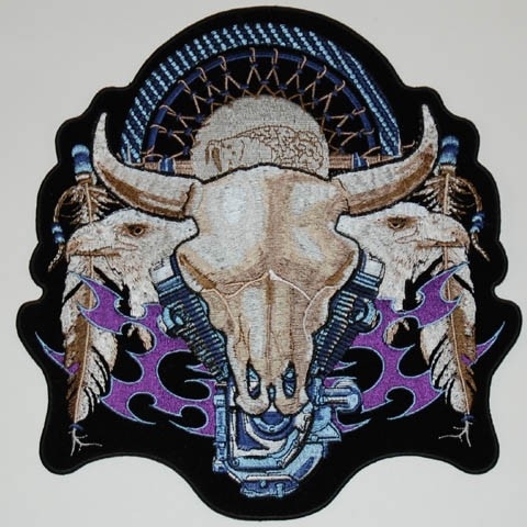 000 - BackPatch - V-Twin Engine & Bull Skull - Large