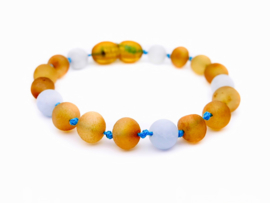 Barnsteen armbandje baby/peuter honey raw met aquamarijn