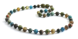 Barnsteen ketting kind olive raw met apatiet en unakiet