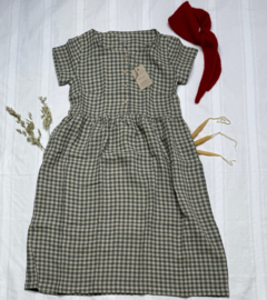 Simply Grey dames linnen  Hinterland dress met korte mouw, green checks