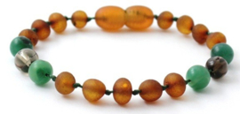 Barnsteen armbandje volwassenen cognac raw met Afrikaanse jade en rookkwarts, extra lengte