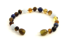 Barsteen volwassenen enkelbandje - Olive met aquamarijn en lapis lazuli