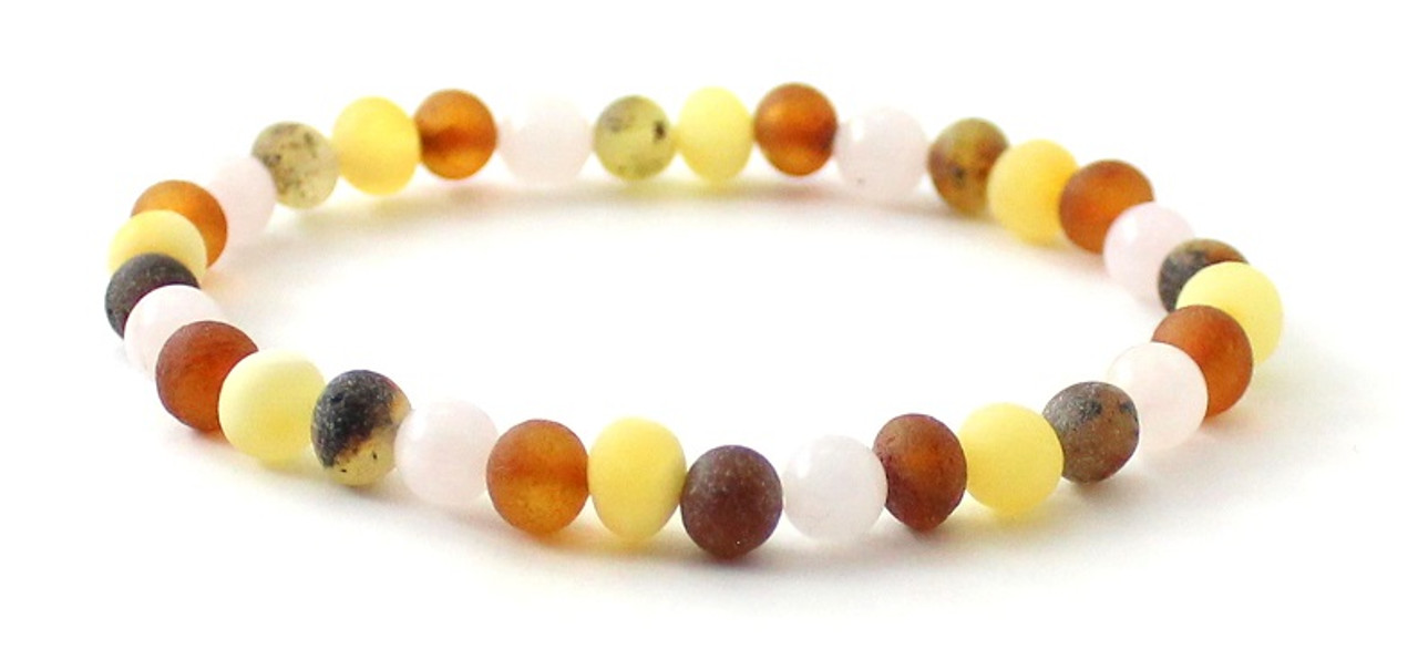 Barnsteen armbandje volwassenen multicolour raw met rozenkwarts