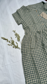 Simply Grey dames linnen  Hinterland dress met korte mouw, green checks