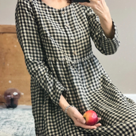 Simply Grey dames linnen  Hinterland dress Beige Black Checks