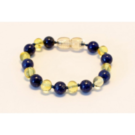 Barnsteen armbandje baby/peuter lemon met lapis lazuli