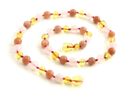 Barnsteen ketting volwassenen lemon met rozenkwarts en zonnesteen