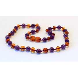 Barnsteen ketting baby/peuter cognac met amethist