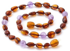 Barnsteen ketting kind cognac flat met amethist