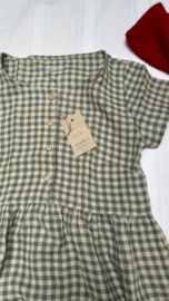 Simply Grey dames linnen  Hinterland dress met korte mouw, green checks
