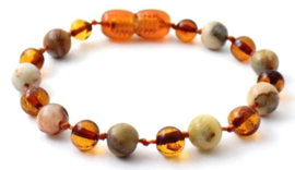 Barnsteen armbandje volwassenen cognac met crazy agaat en draaisluiting en extra lengte