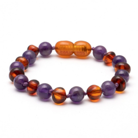 Barnsteen armbandje voor volwassenen met draaisluiting cognac met amethist met extra lengte