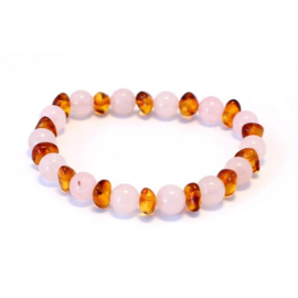 Barnsteen armbandje volwassenen cognac met rozenkwarts