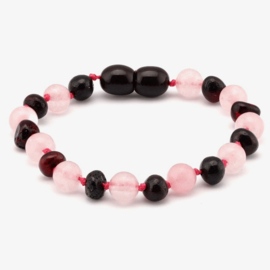 Barnsteen armbandje voor volwassenen cherry met rozenkwarts