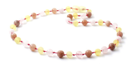 Barnsteen ketting kind lemon raw met zonnesteen en rozenkwarts