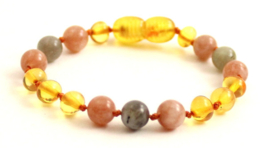Barnsteen armbandje kind honey met labradoriet en zonnesteen