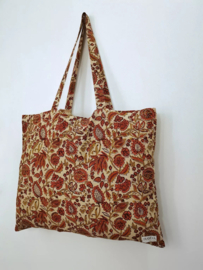 Blockprint floral tote bag red flowers