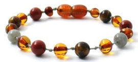 Barnsteen armbandje baby/peuter cognac met labradoriet en rode jaspis