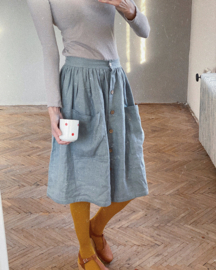 Simply Grey dames Linnen  doorknoop rok Dusty Aqua