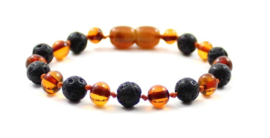 Barnsteen armbandje baby/peuter cognac met lava