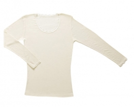 Joha wollen dameslongsleeve naturel met kant