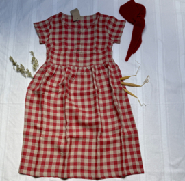 Simply Grey dames linnen  Hinterland dress met korte mouw, red checks