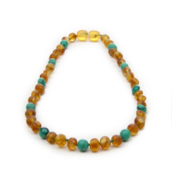 Barnsteen ketting baby/peuter honey raw met turquoise