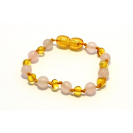 Barnsteen armbandje kind honey met rozenkwarts