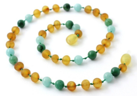 Barnsteen ketting baby/peuter raw honey met Afrikaanse jade en amazoniet