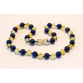 Barnsteen ketting kind lemon met lapis lazuli