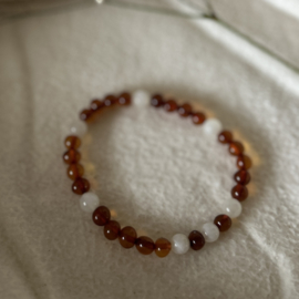 Barnsteen armbandje volwassenen cognac met maansteen, stretch