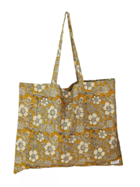 Blockprint floral tote bag yellow flowers