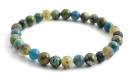 Barnsteen armbandje volwassenen olive raw met unakiet en apatiet en Afrikaanse turquoise