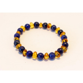 Barnsteen armbandje volwassenen honey met lapis lazuli