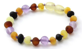 Barnsteen armbandje kind multicolour raw met amethist