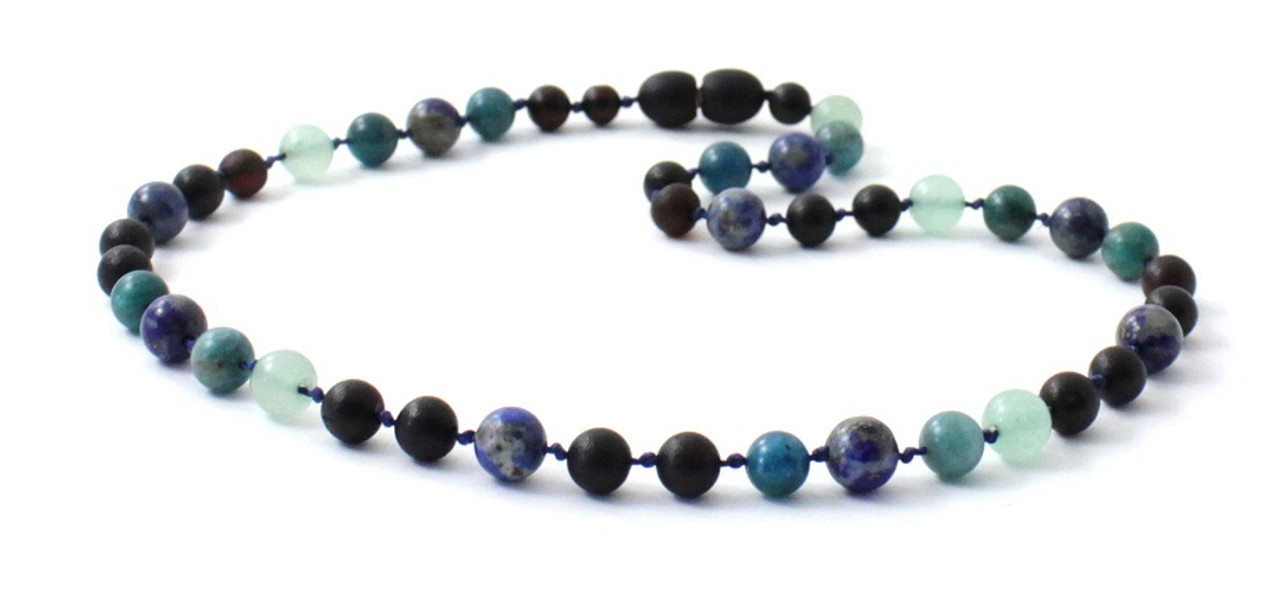Barnsteen ketting kind cherry raw met apatiet en aventurijn
