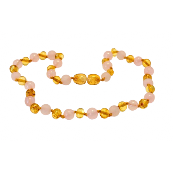 Barnsteen ketting baby/peuter honey  met rozenkwarts