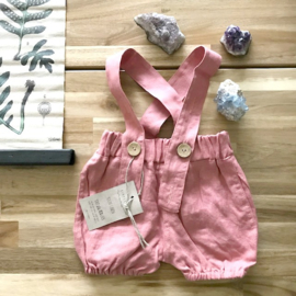 Simply Grey Kids linnen bubble shorts met bretels salmon rose