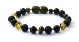 Barnsteen armbandje volwassenen olive met obsidiaan en lava